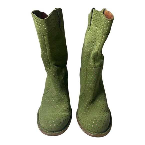 Born Women’s Genevieve Green Suede Polka Dot Heeled Boots - Picture 2 of 10